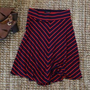 Ann Taylor Red and Navy Blue Chevron A-Line skirt